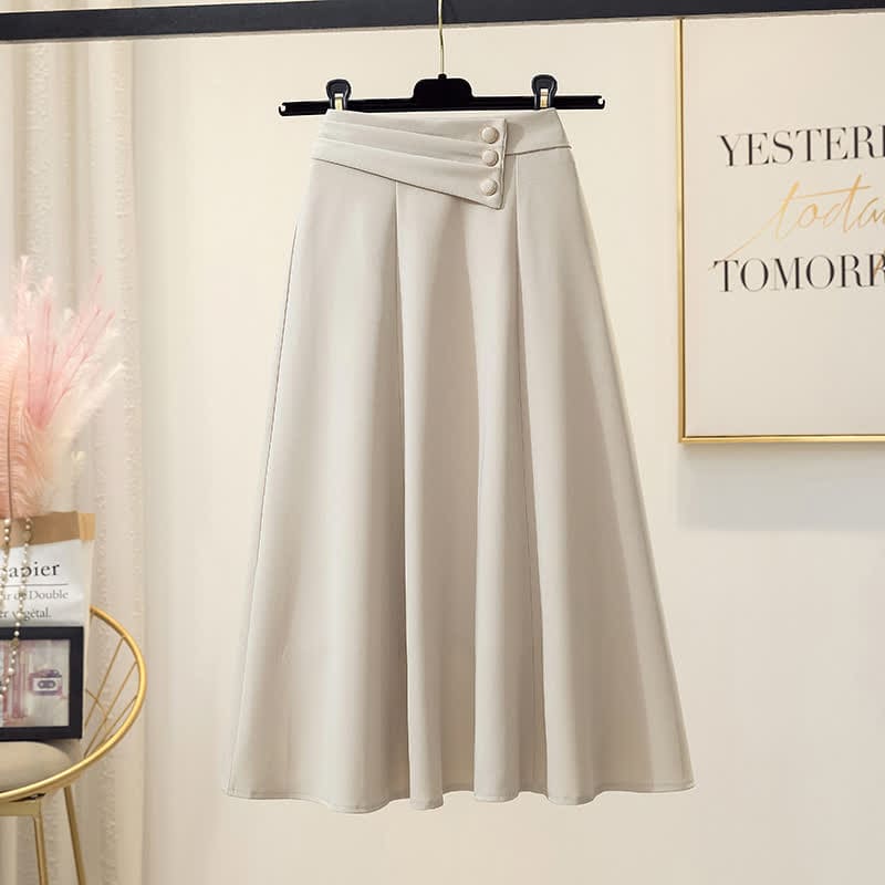 Elegant Button Front Skirt - Apricot / M