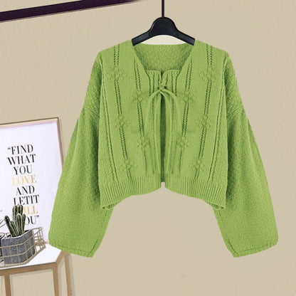 Elegant Cardigan Flouncing Slip Dress - Green Cardigan / M