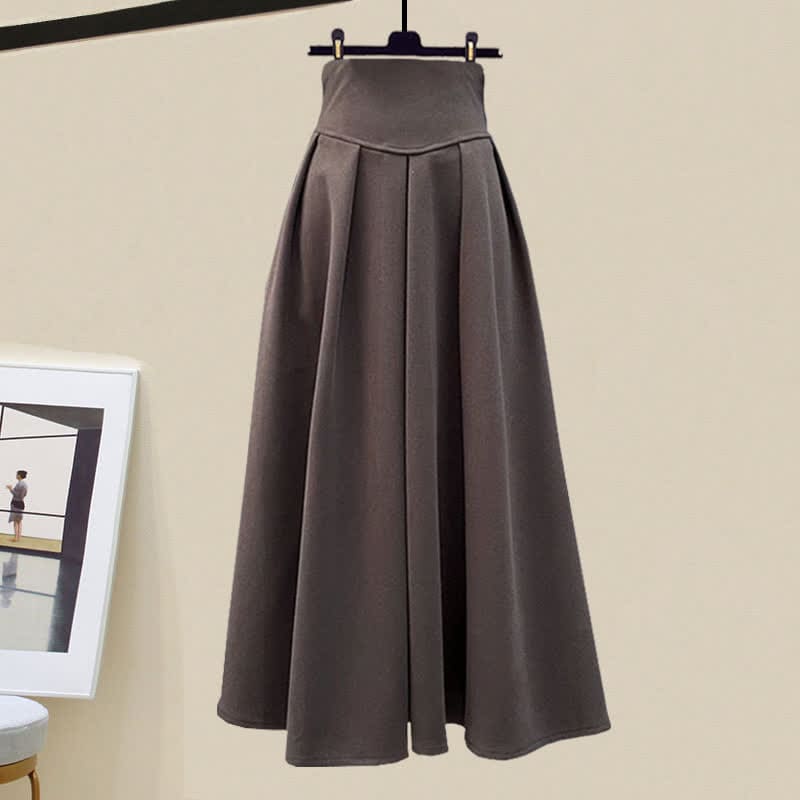 Elegant Cross Sweater Cable Knit Cami Top Skirt - Coffee