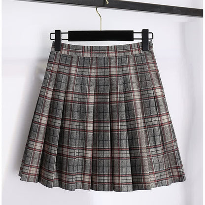 Elegant Doll Collar Knit Sweater Plaid Print Pleated Skirt