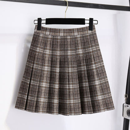 Elegant Doll Collar Knit Sweater Plaid Print Pleated Skirt