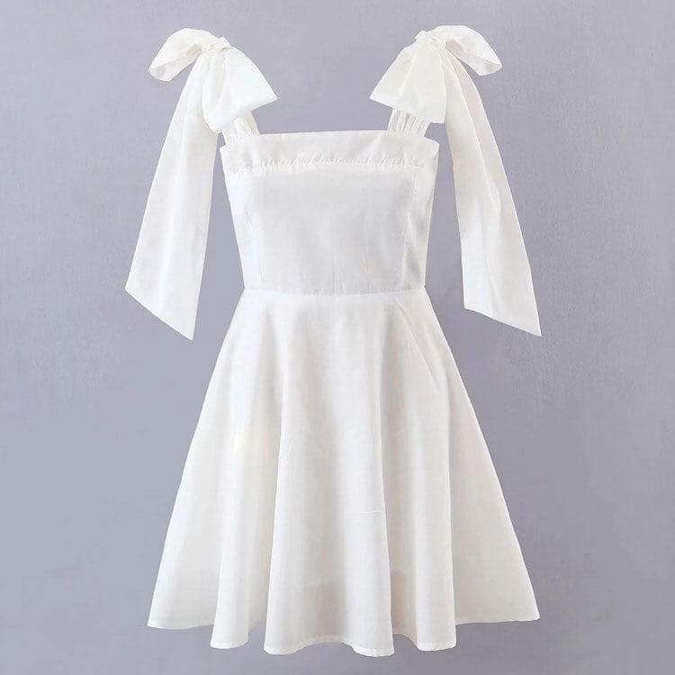 Elegant Fairy Bow Tie Dress - S / White - Dresses