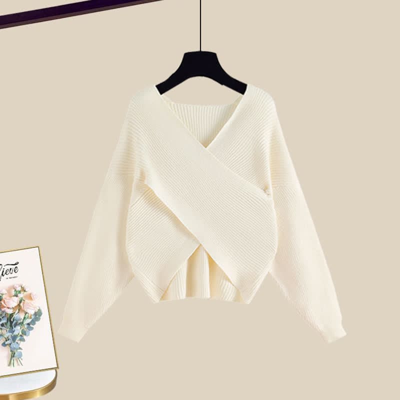 Elegant Fashion Cross Knit Sweater A-line Slip Dress