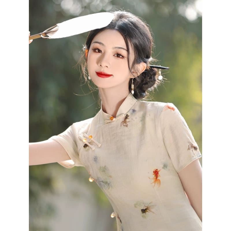 Elegant Fish Printing Cheongsam - Female Hanfu