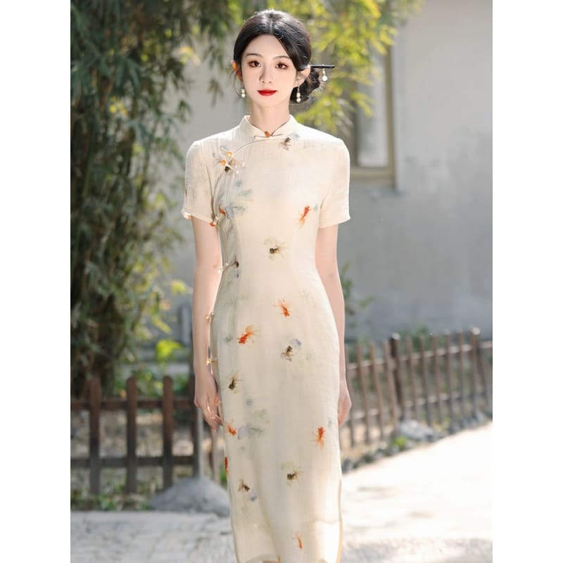 Elegant Fish Printing Cheongsam - Female Hanfu