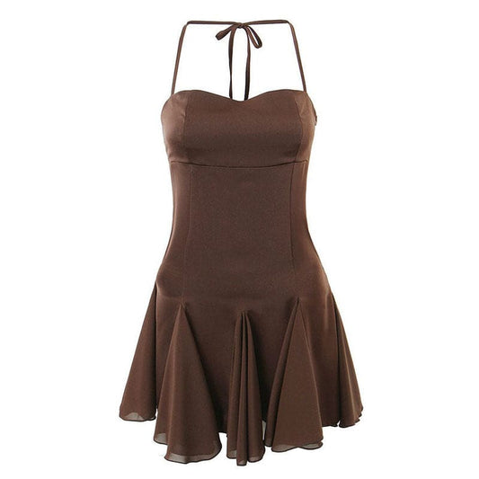 Elegant Flattering Mini Dress - S / Brown - Dresses