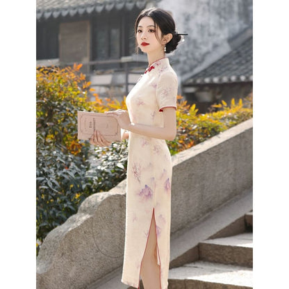 Elegant Floral Painting Cheongsams - Female Hanfu