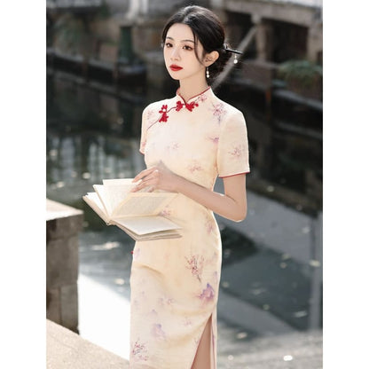 Elegant Floral Painting Cheongsams - Female Hanfu