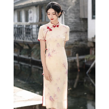 Elegant Floral Painting Cheongsams - S - Female Hanfu