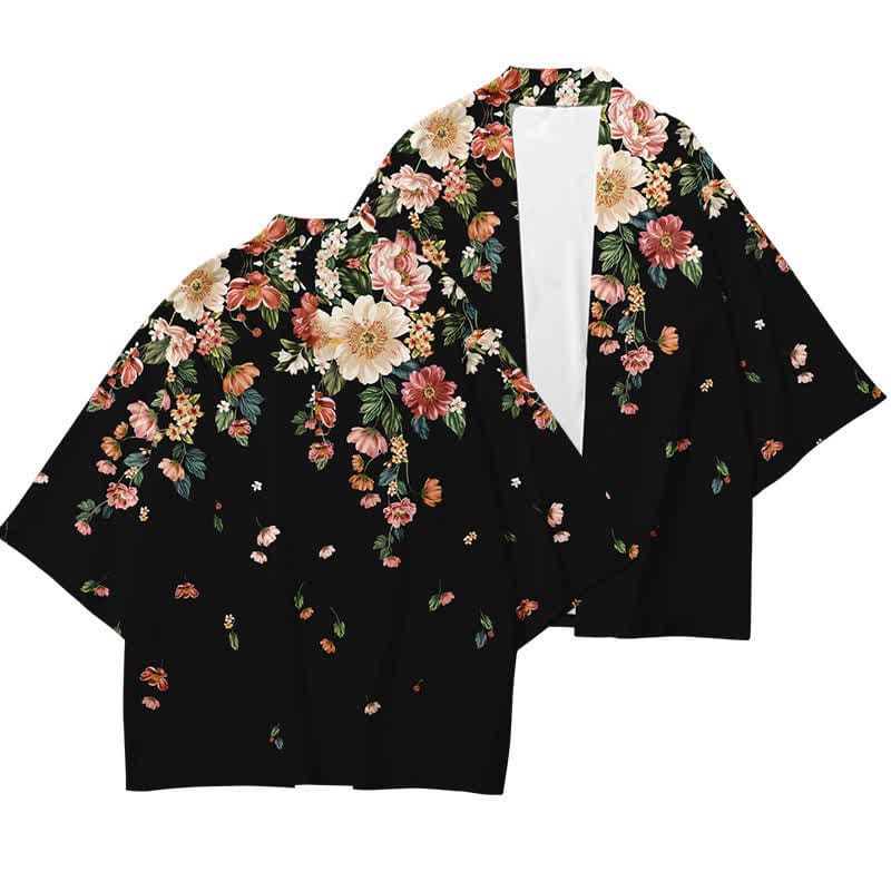 Elegant Floral Print Casual Cardigan Outerwear - Black / S