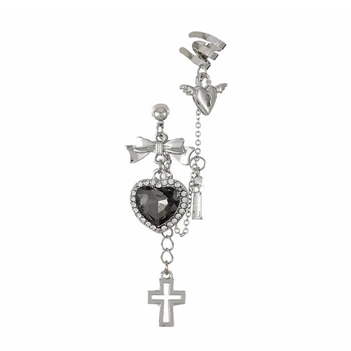 Elegant Heart Cross Ear Cuff - Standart / Silver - earrings