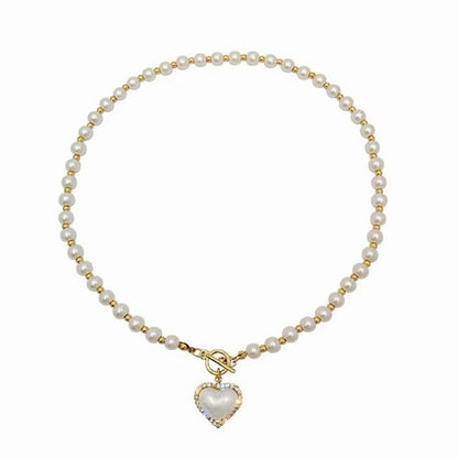 Elegant Heart Pearl Necklace - Standart - Necklace