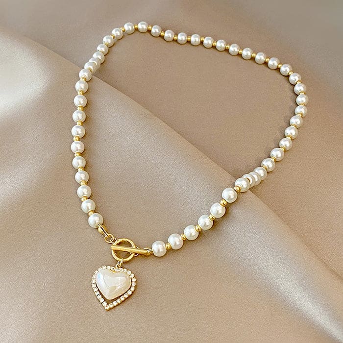 Elegant Heart Pearl Necklace - Standart - Necklace