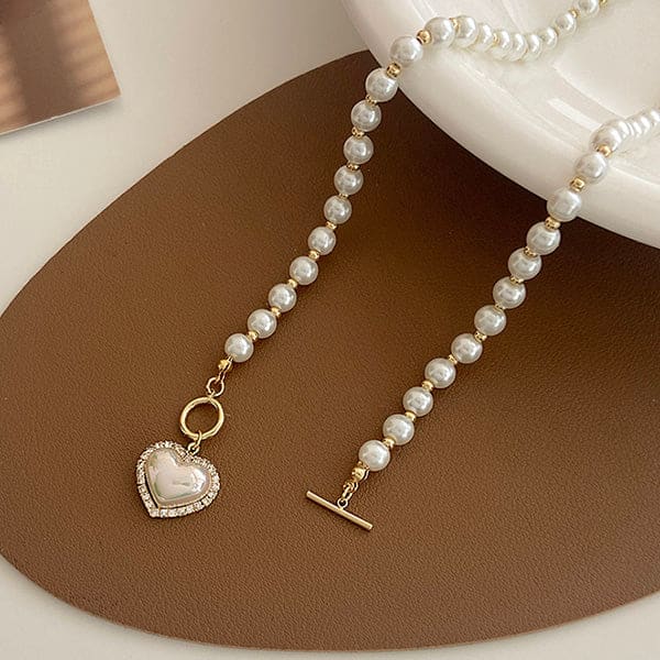 Elegant Heart Pearl Necklace - Standart - Necklace