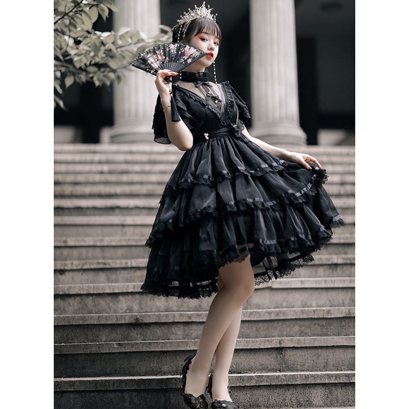 Elegant High Collar Lace Bow Knot Lolita Dress