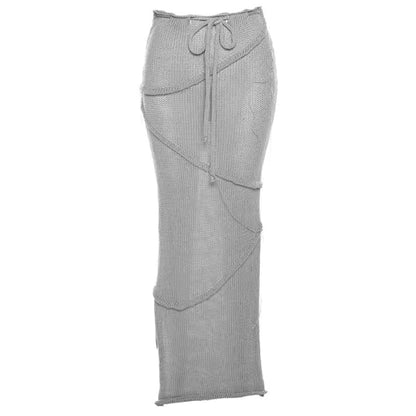 Elegant Knit Crochet Maxi Skirt - S / Grey - Suits