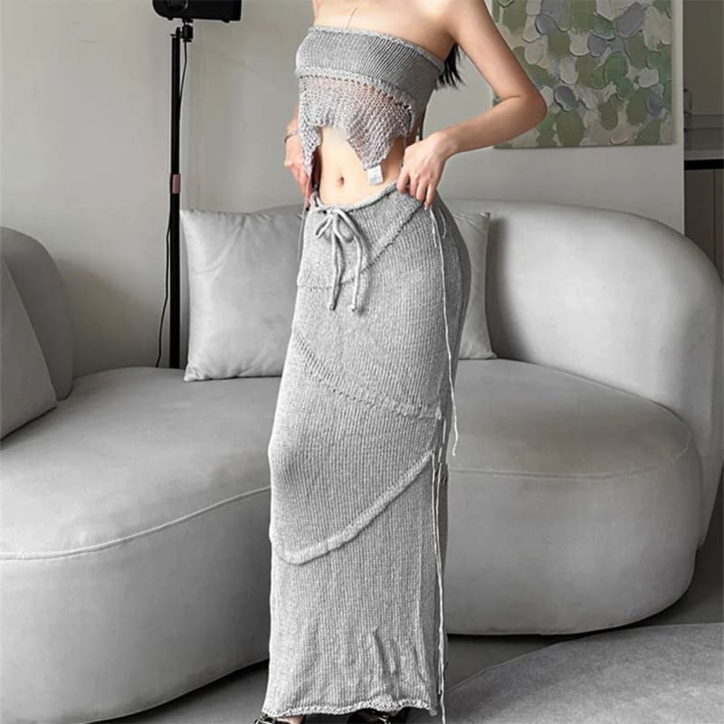 Elegant Knit Crochet Maxi Skirt - Suits