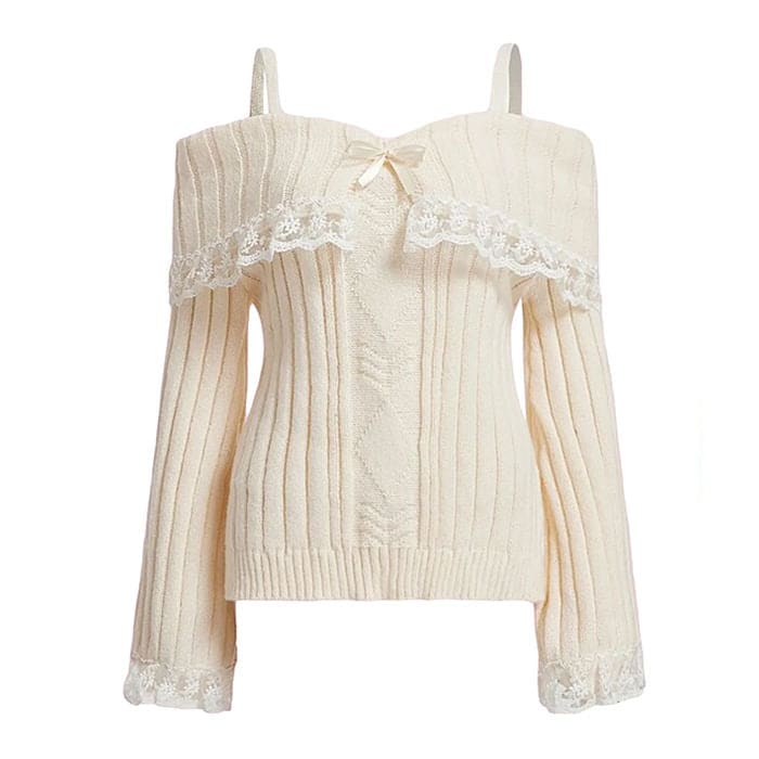 Elegant Knit Lace Sweater - S / Beige - Sweaters