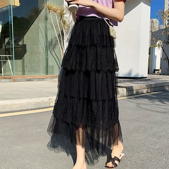 Elegant Lace Long Skirt - Skirt