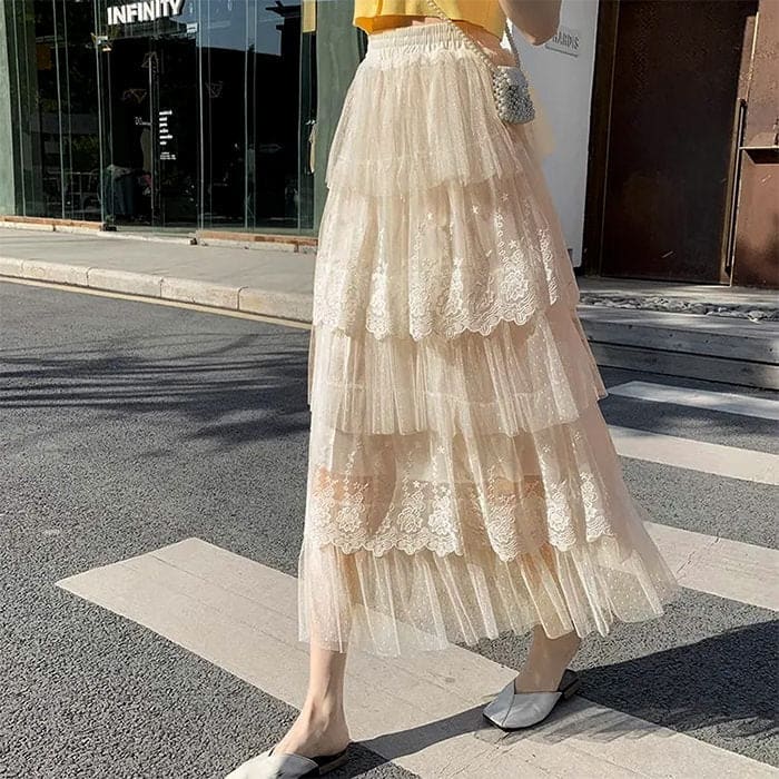 Elegant Lace Long Skirt - Skirt