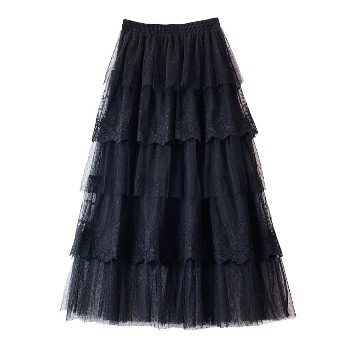 Elegant Lace Long Skirt - Free Size / Black - Skirt