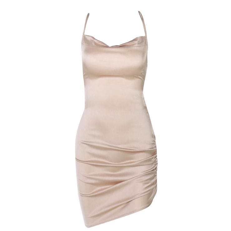 Elegant Lace Satin Dress - S / Beige - Dresses