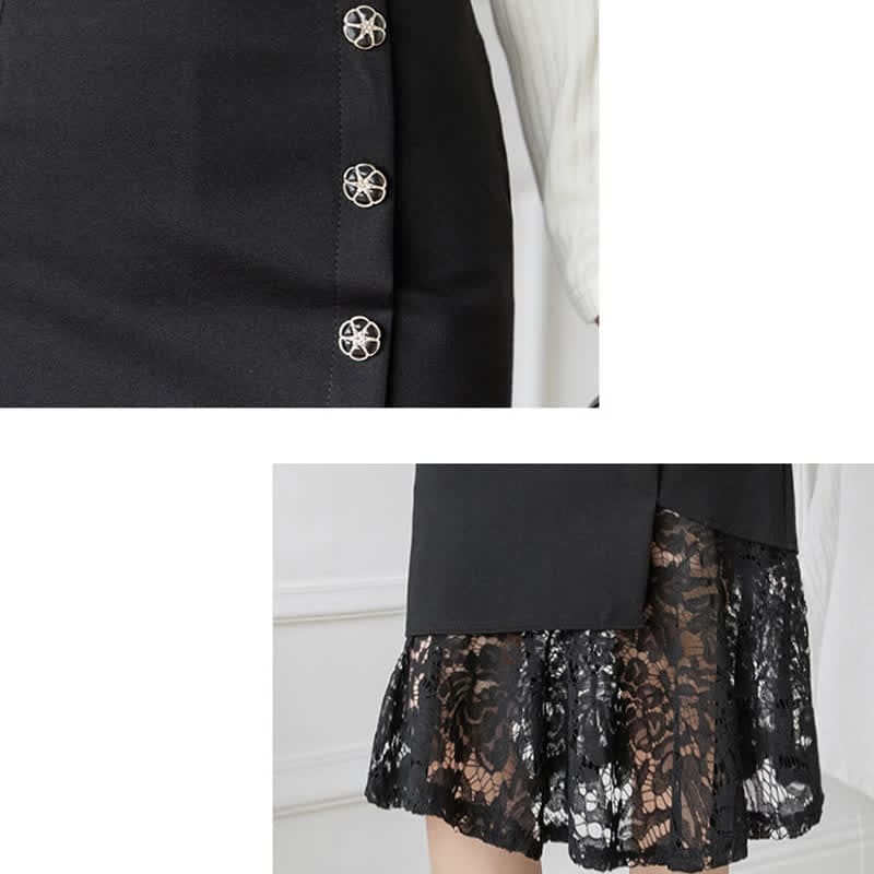 Elegant Lace Stitching Button Front Skirt