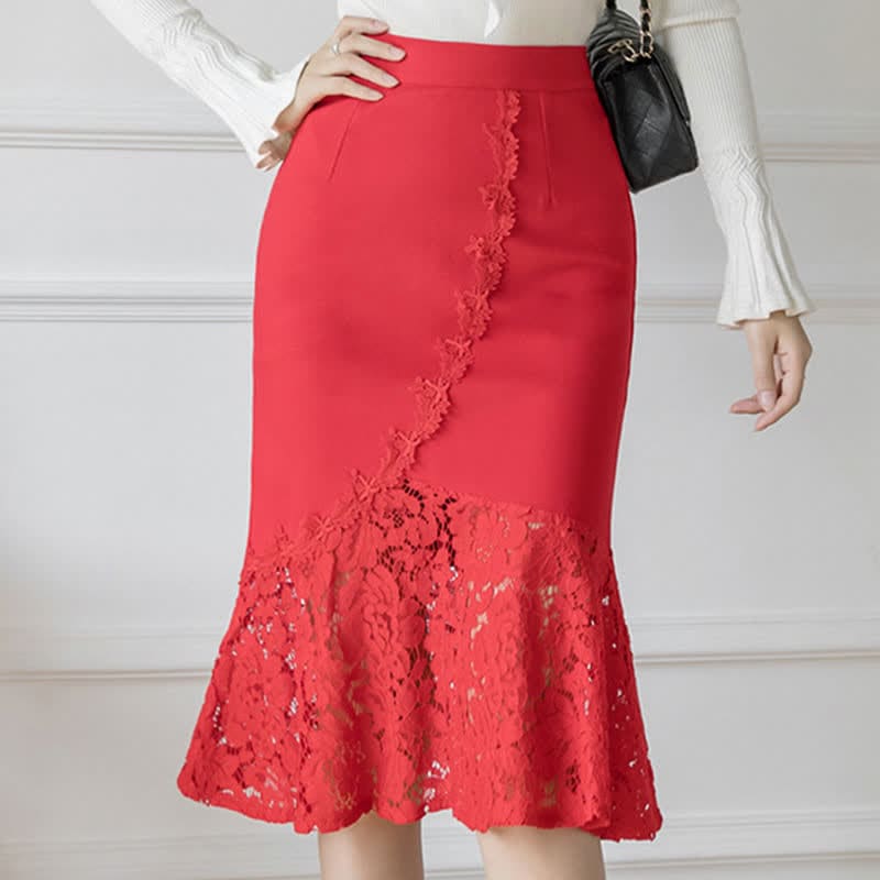 Elegant Lace Stitching Skirt