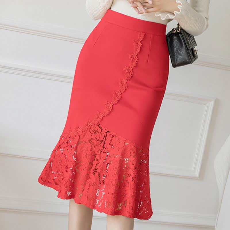 Elegant Lace Stitching Skirt