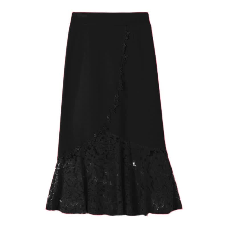 Elegant Lace Stitching Skirt - Black / S