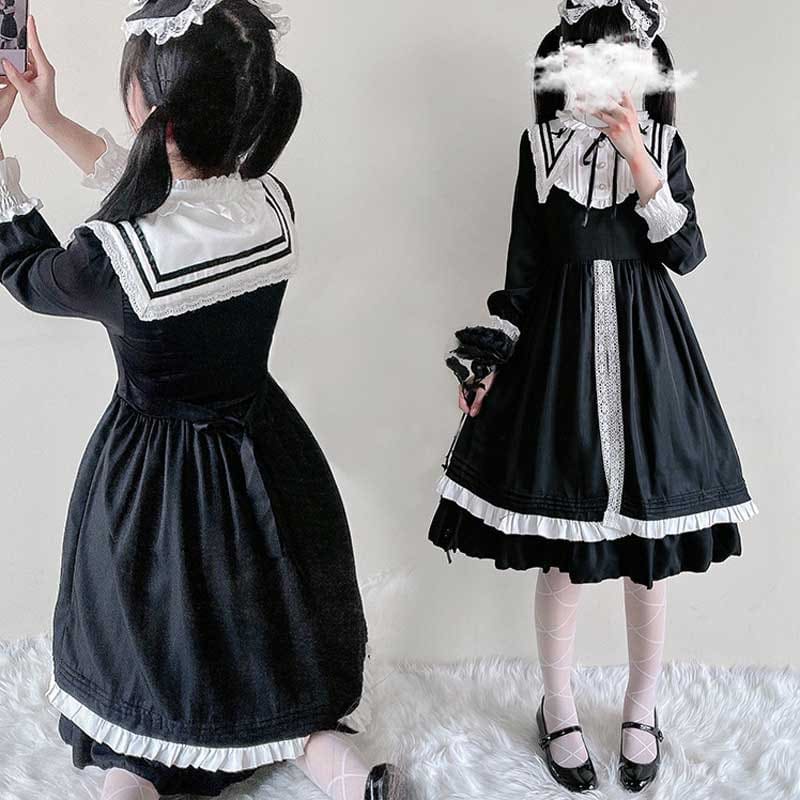 Elegant Lace Up Lolita Dark Maid Dress