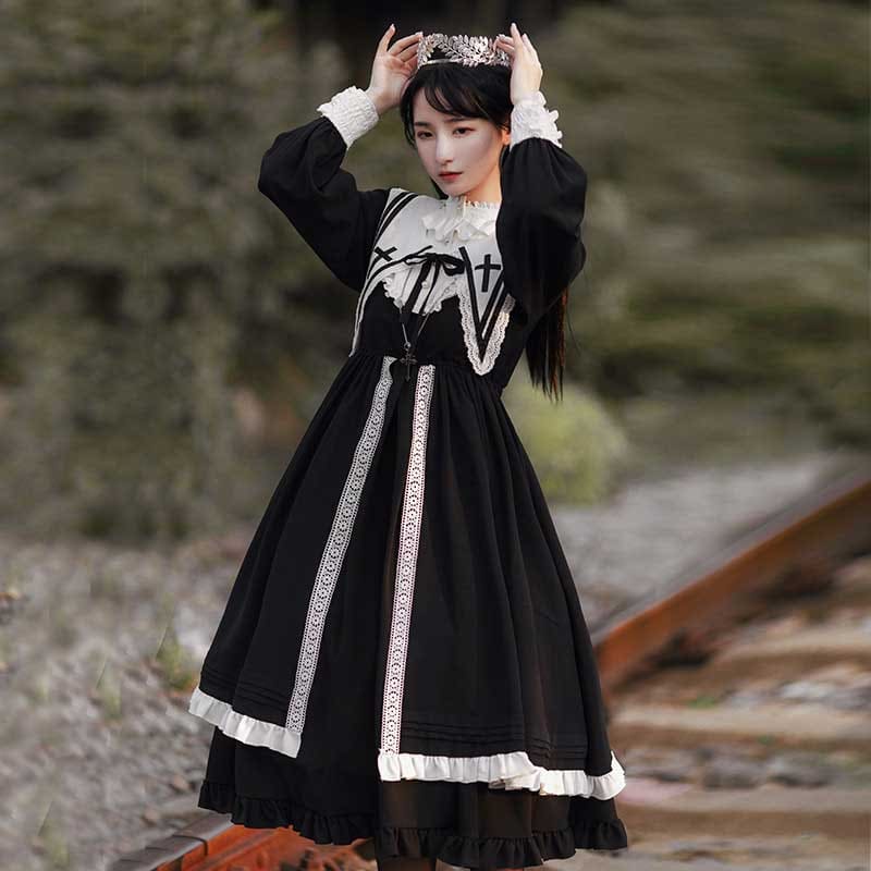 Elegant Lace Up Lolita Dark Maid Dress