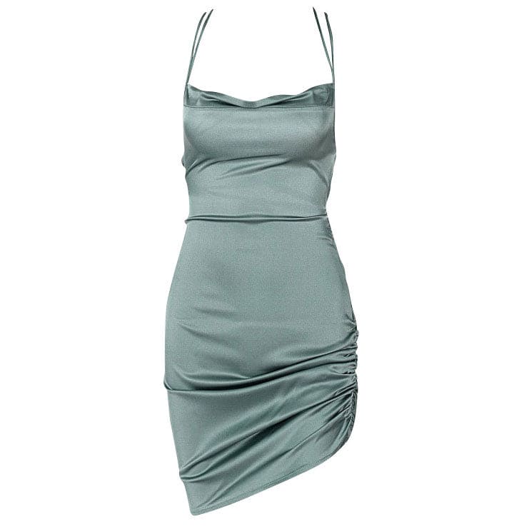 Elegant Lace Up Satin Dress - S / Sage green - Dresses