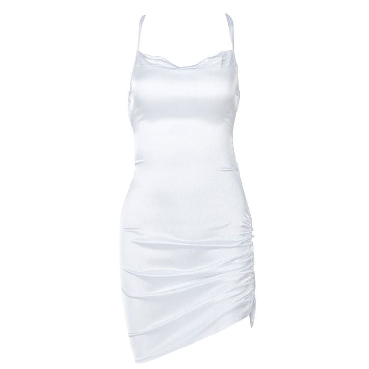 Elegant Lace Up Satin Dress - S / White - Dresses