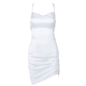 Elegant Lace Up Satin Dress - S / White - Dresses