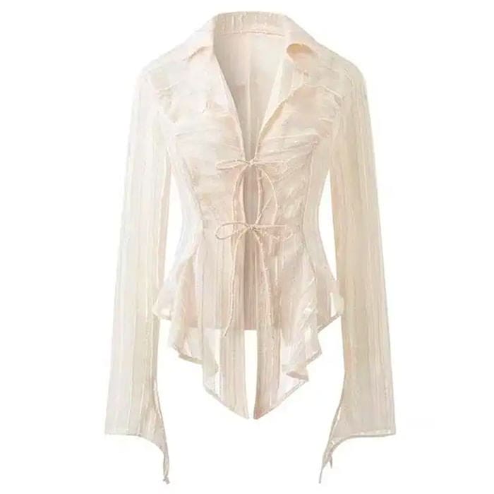 Elegant Lace Up Shirt - S / White - Shirts