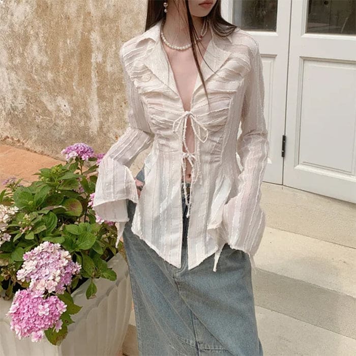 Elegant Lace Up Shirt - Shirts