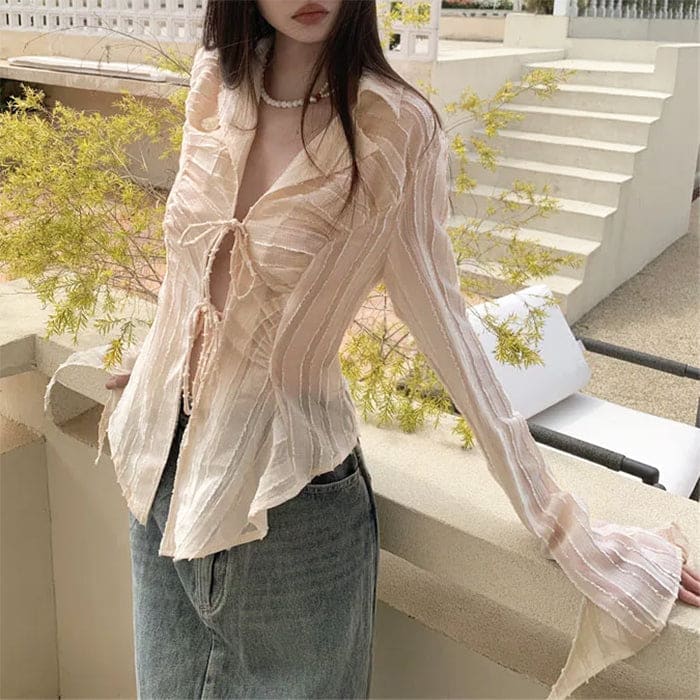 Elegant Lace Up Shirt - Shirts