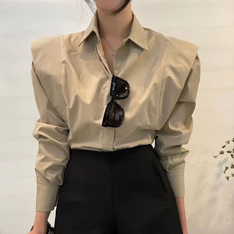 Elegant Lapel Long Sleeve Shirt Workwear