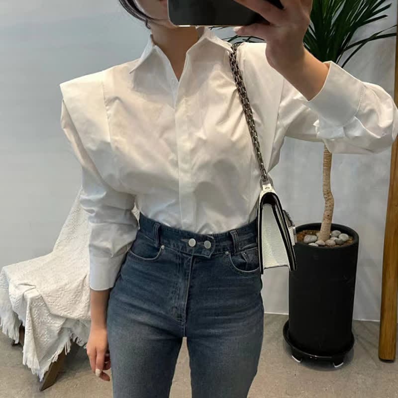 Elegant Lapel Long Sleeve Shirt Workwear