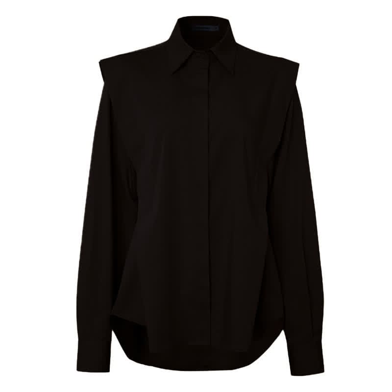 Elegant Lapel Long Sleeve Shirt Workwear - Black / M