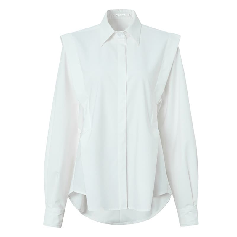 Elegant Lapel Long Sleeve Shirt Workwear - White / M