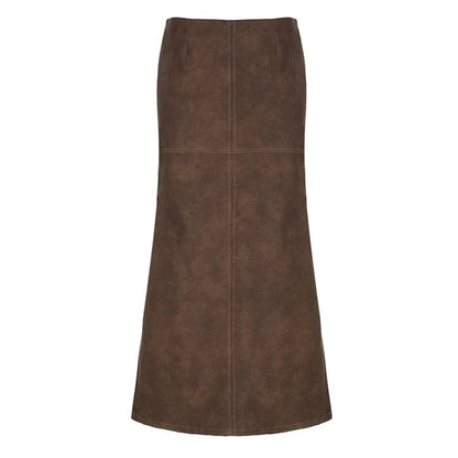 Elegant Leather Maxi Skirt - S / Brown - Skirt