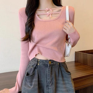 Elegant Long Sleeve Top - Free Size / Pink - Tops
