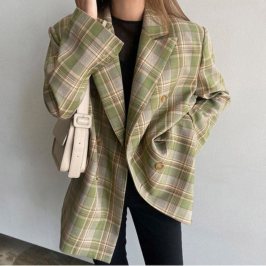 Elegant Loose Plaid Jacket - Jackets