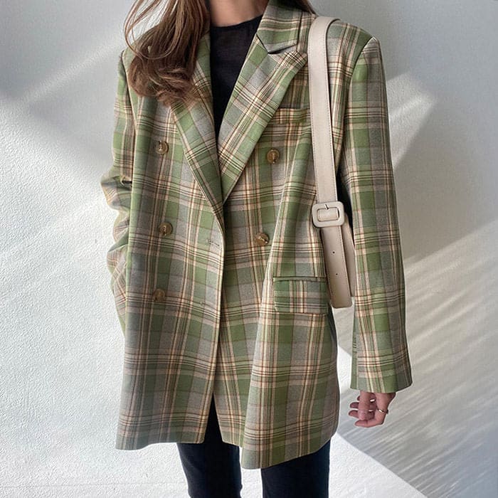 Elegant Loose Plaid Jacket - Jackets