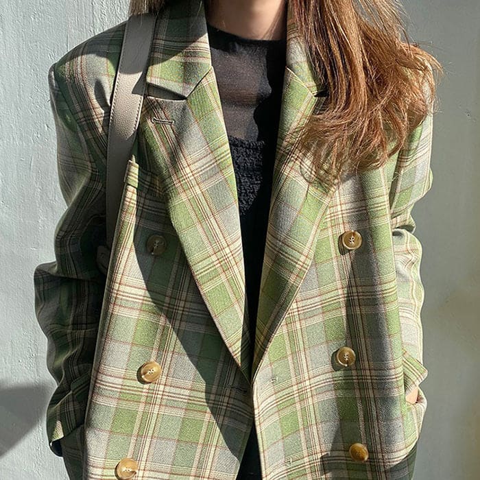 Elegant Loose Plaid Jacket - Jackets