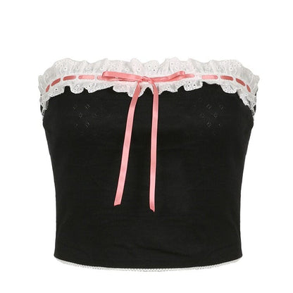 Elegant Maid Ribbon Tube Top - S / Black - Tops