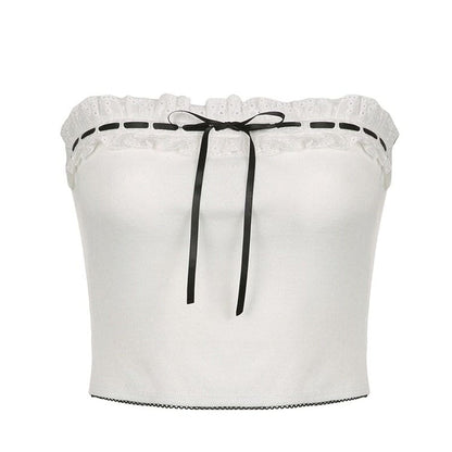 Elegant Maid Ribbon Tube Top - S / White - Tops