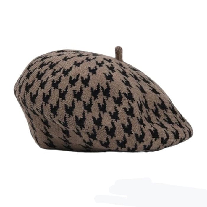 Elegant Plaid Beret - Standart / Dark Brown - Hats